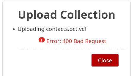 Contacts upload error